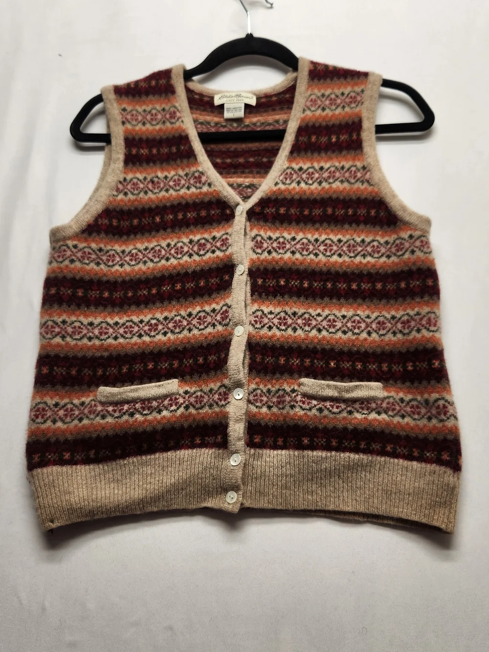 ⭐Vintage Eddie Bauer Girls Large  Fair Isle Lambswool Sweater Vest